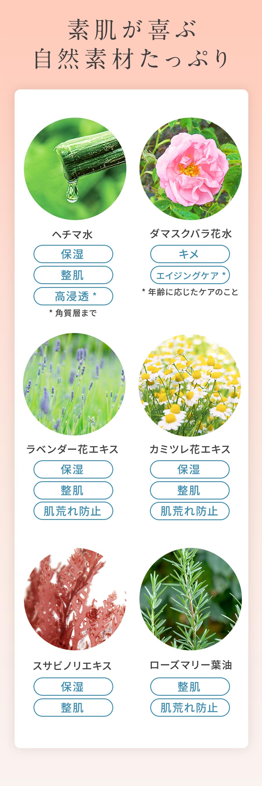 フローラジェリーソープの主成分：ヘチマ素水、ラベンダー花エキスなど